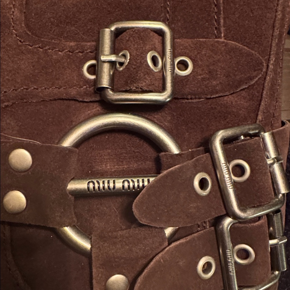 Miu Miu Brown Suede Buckle Knee-High Boots - Picture 4 of 10
